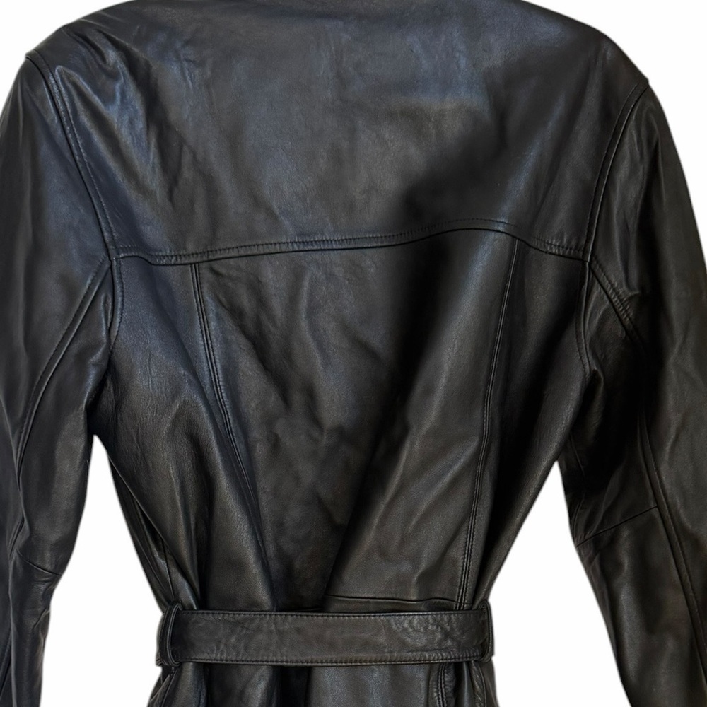 Vintage Black 100% Genuine Leather Belted Jacket Motorcycle Classic 90’s Zipper - Picture 4 of 14